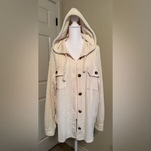 American Eagle Outfitters Cream Waffle Knit Hoodie in Medium